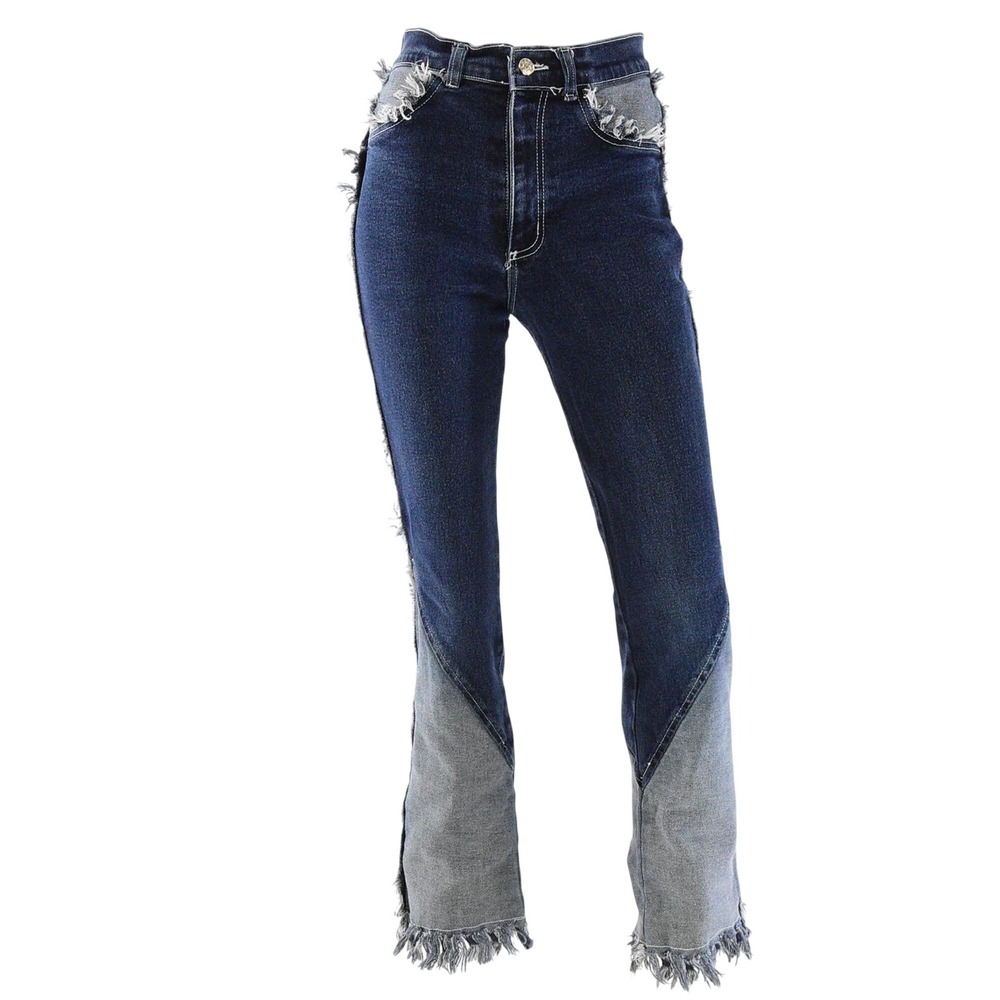 Y2K Vintage Fringed Western Jeans Womens XS 2 Patchwork Flare Leg Boho Clubwear